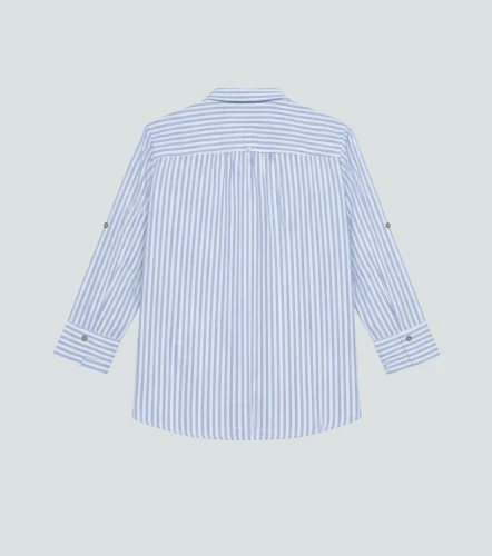 Blusa De Rayas En Lino Manga 3 4 DerekAZ