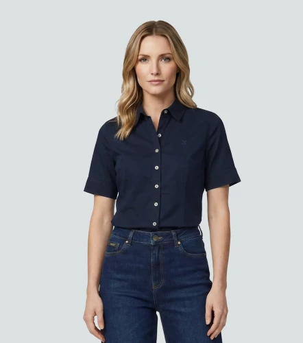 Samanta Blusa Camisera Manga Corta Unicolor Con Puno Y Perilla UnserAV