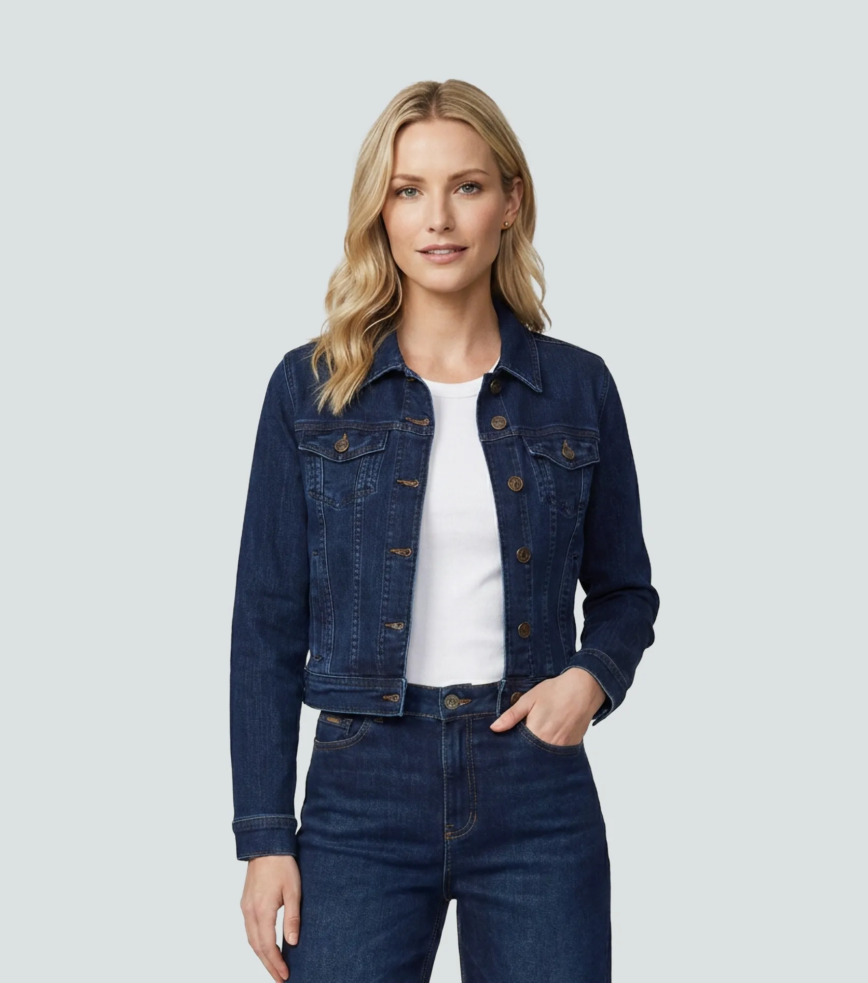 Susan Chaqueta En Denim Con Detalles En Contraste UnserAZ