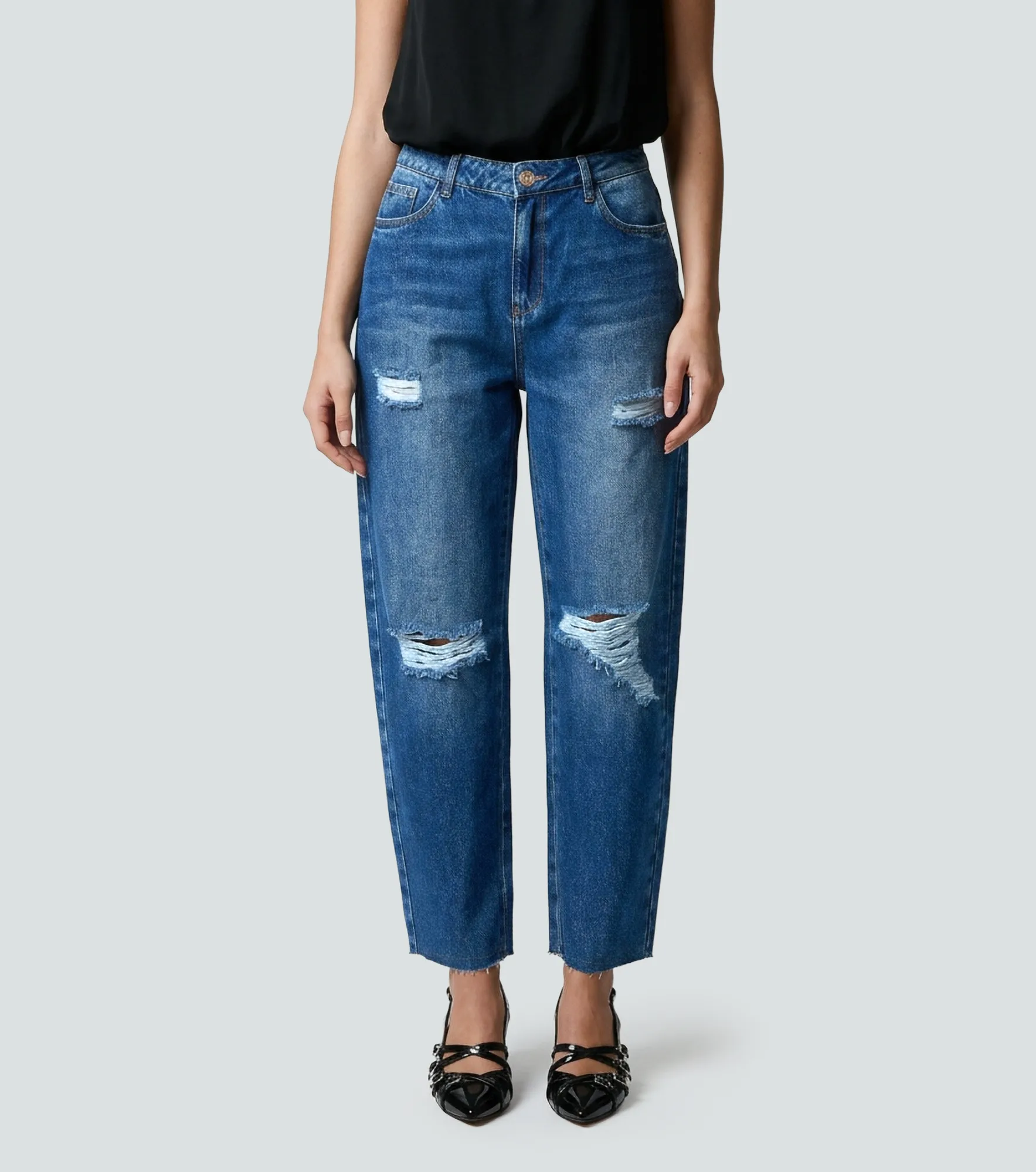 Barcelona Jean Para Mujer Barrel Con Rotos Antonella DerekAZ