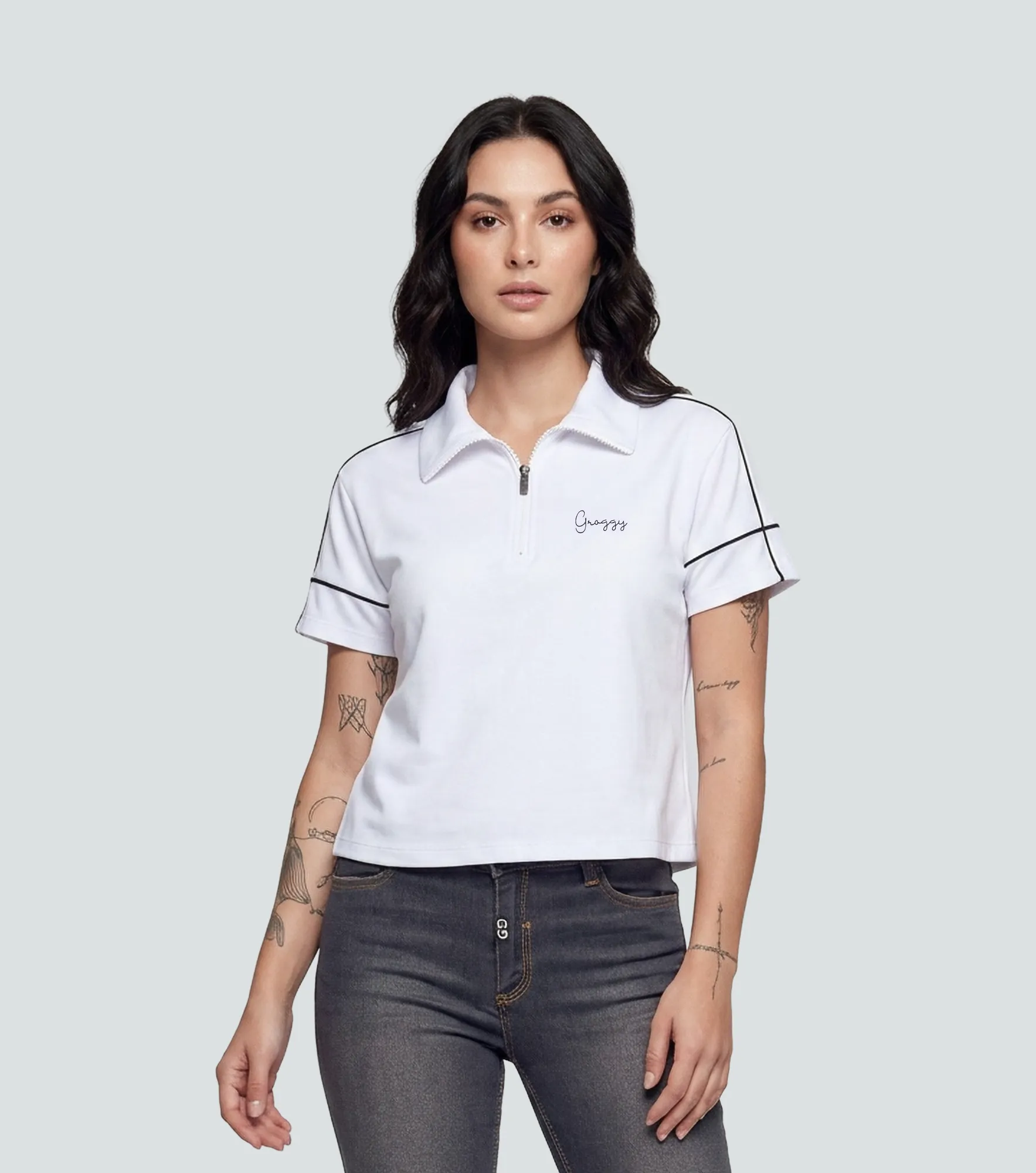 Nari T Shirt Tipo Polo Regular Femenina Groggy 836727 BL