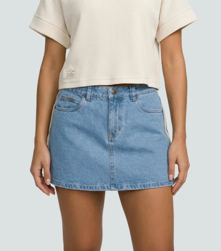 Alicia Falda En Denim Proceso Claro Con Detalles En Costados UnserAZ