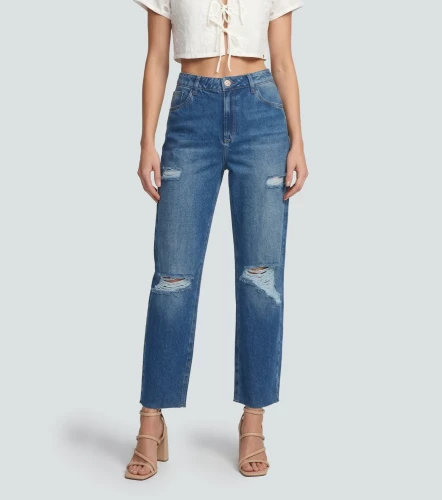 Barcelona Jean Para Mujer Barrel Con Rotos Antonella DerekAZ