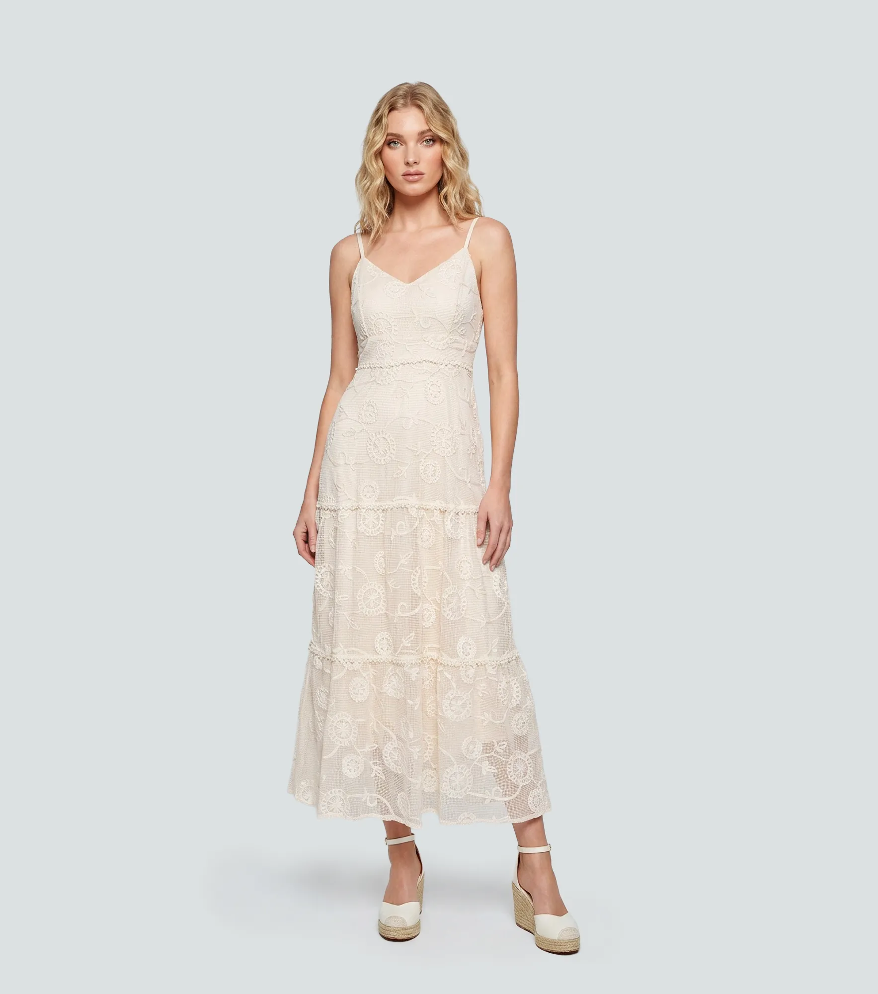 Vestido Largo De Encaje Boho Con Tirantes Derek 838285 AR