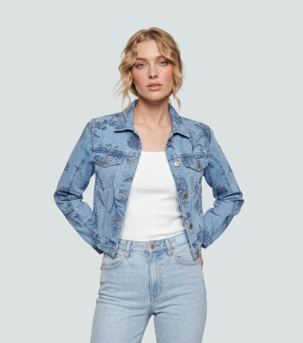 Chaqueta En Indigo Para Mujer Con Bordado Whitney DerekAZ