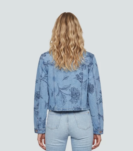 Chaqueta En Indigo Para Mujer Con Bordado Whitney DerekAZ