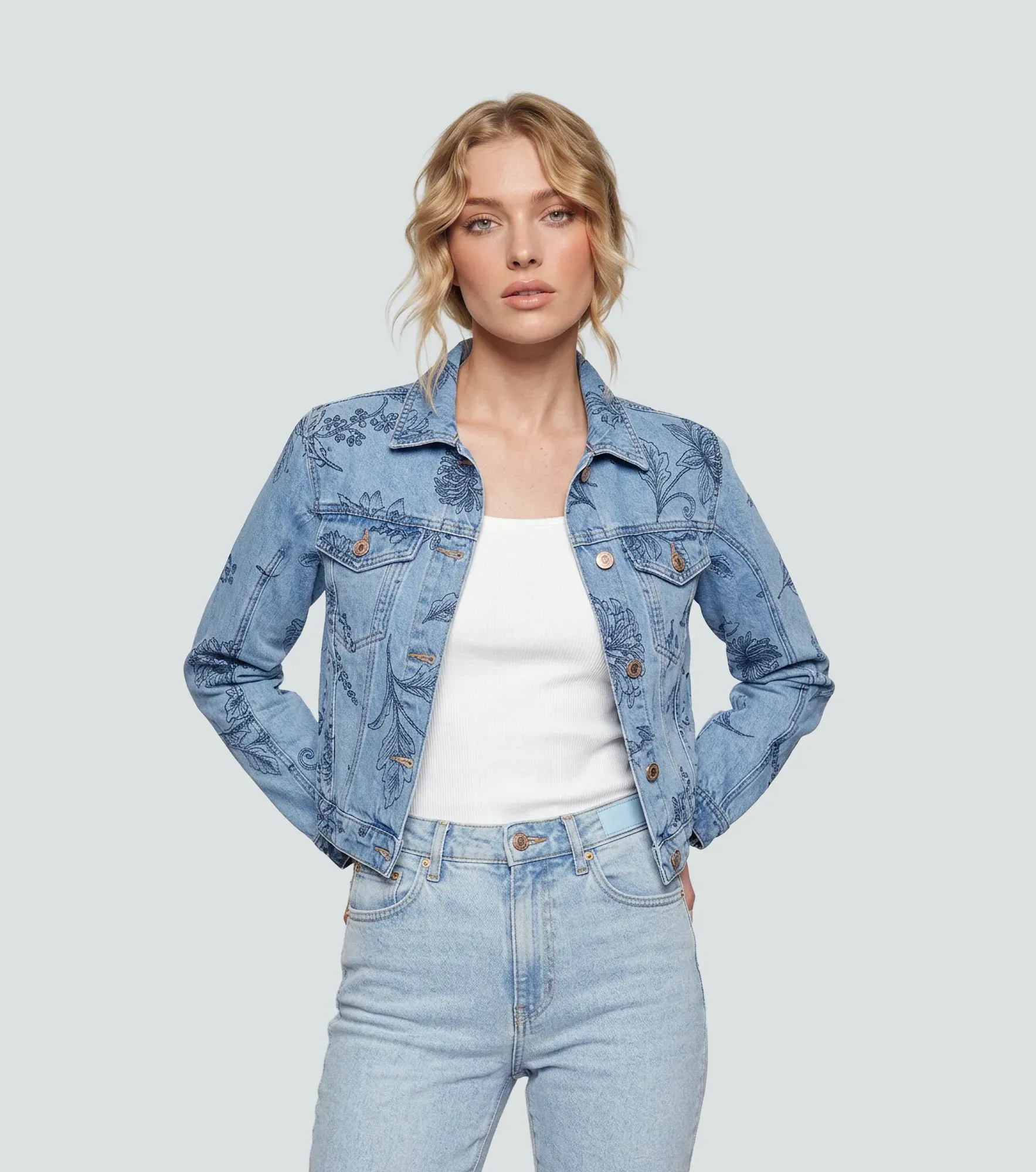 Chaqueta En Indigo Para Mujer Con Bordado Whitney Derek 838739 AZ