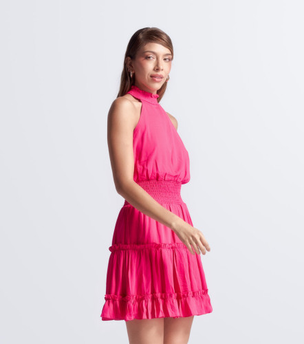 Vestido Unicolor Plisado Cuello Alto DerekFS