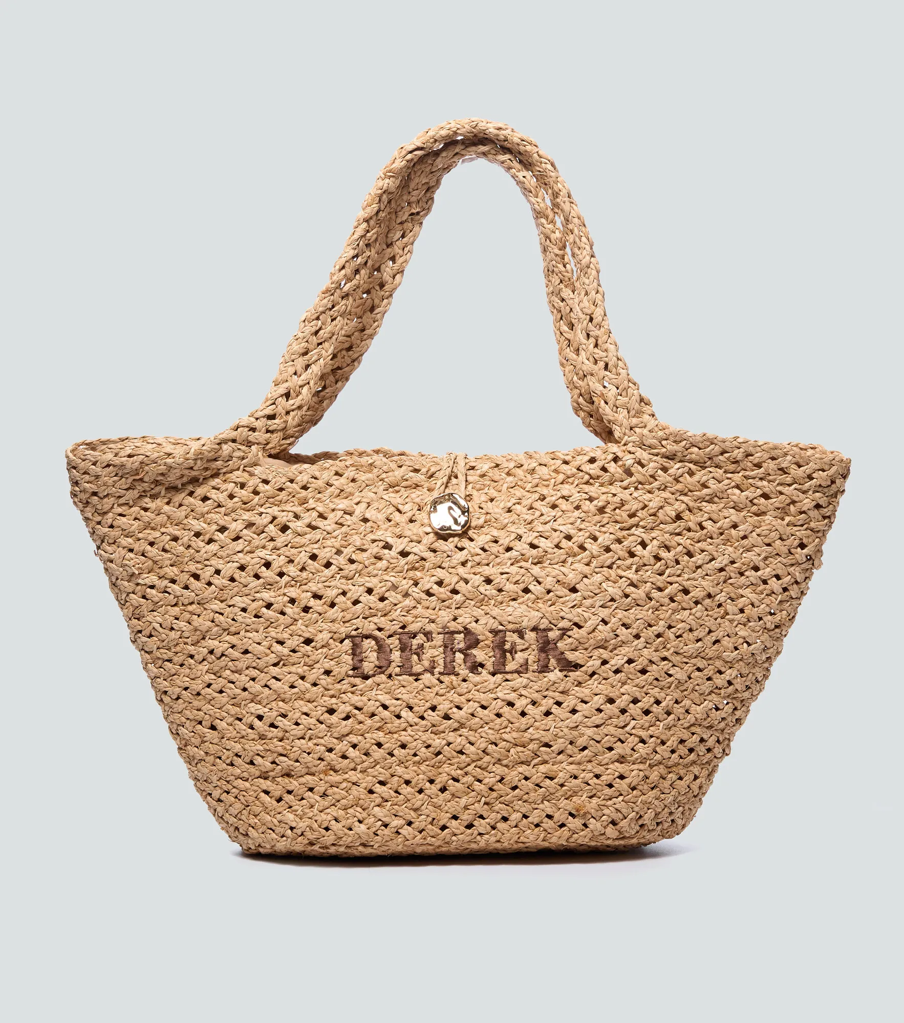 Bolso De Rafia Natural Trenzada Con Broche Cierre Unicolor Derek 838275 AR