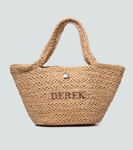 Bolso De Rafia Natural Trenzada Con Broche Cierre Unicolor DerekAR