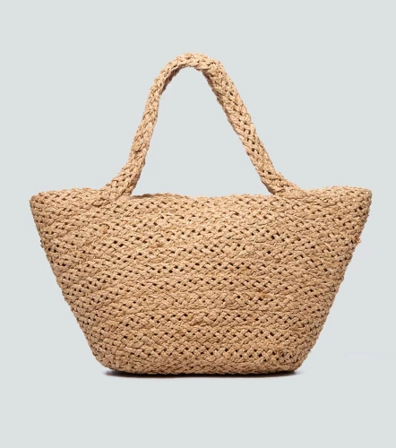 Bolso De Rafia Natural Trenzada Con Broche Cierre Unicolor DerekAR