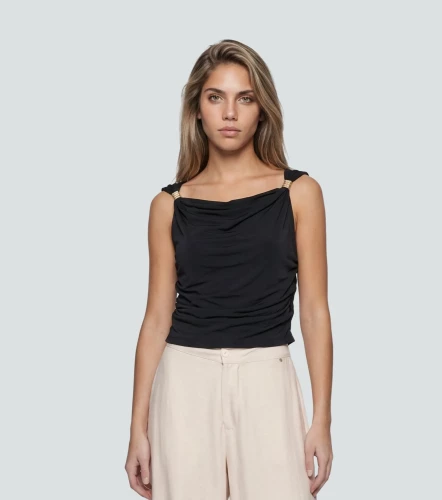 Blusa Drapeada Con Detalles En Los Hombros Unicolor DerekNG