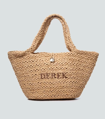 Bolso De Rafia Natural Trenzada Con Broche Cierre Unicolor DerekAR