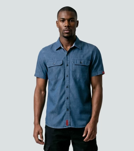 Yves Camisa En Denim Masculina GroggyAZ