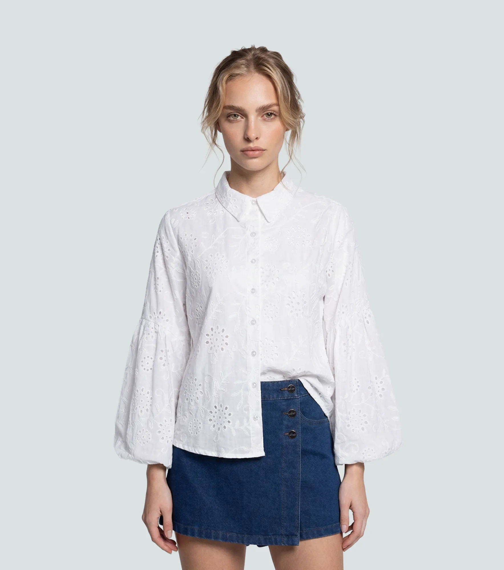 Blusa Camisera Para Mujer Unicolor Manga Larga Con Volumen Eloisa DerekBH