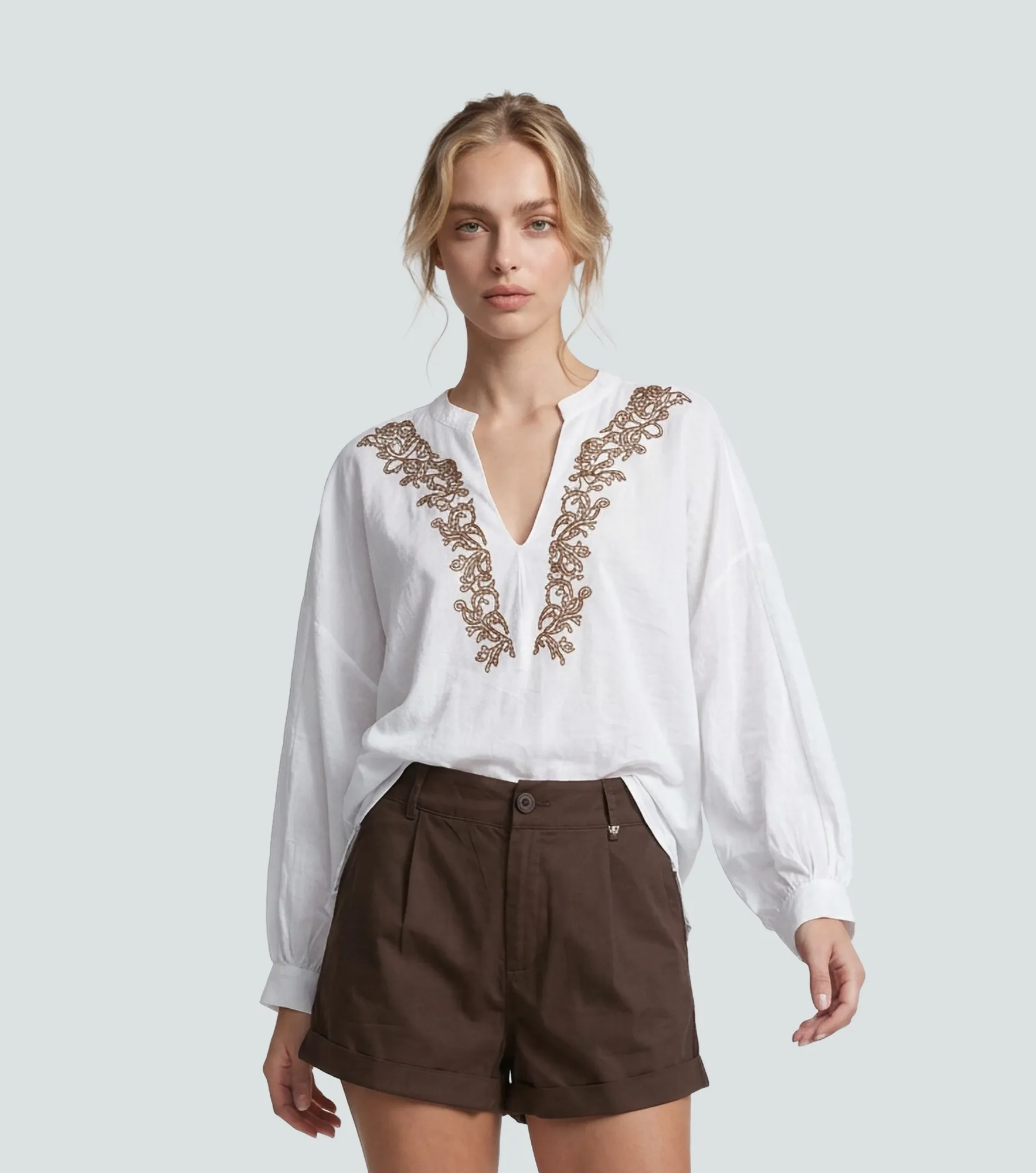 Blusa Para Mujer Manga Larga Con Bordado En Escote Kimberly Derek 838939 BH