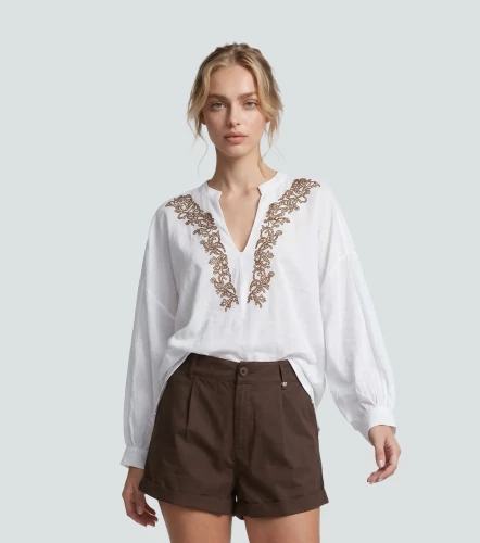 Blusa Para Mujer Manga Larga Con Bordado En Escote Kimberly DerekBH