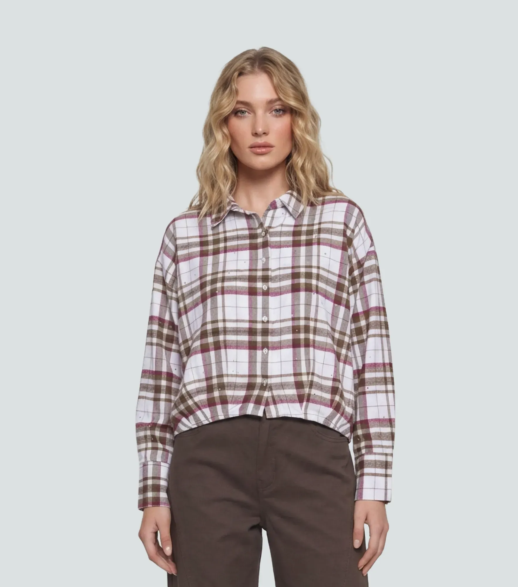 Blusa Camisera Para Mujer A Cuadros Con Brillos Alejandra DerekCF