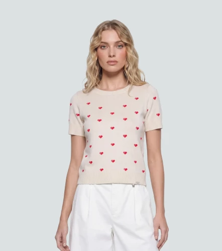 Blusa Tejida Para Mujer Tipo Camiseta Con Corazones Marly DerekAR