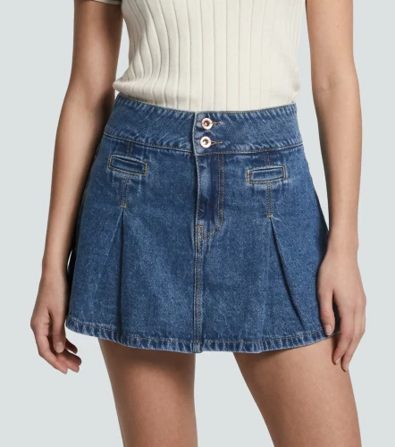 Falda En Indigo Para Mujer Con Pliegues Y Proceso DerekAZ