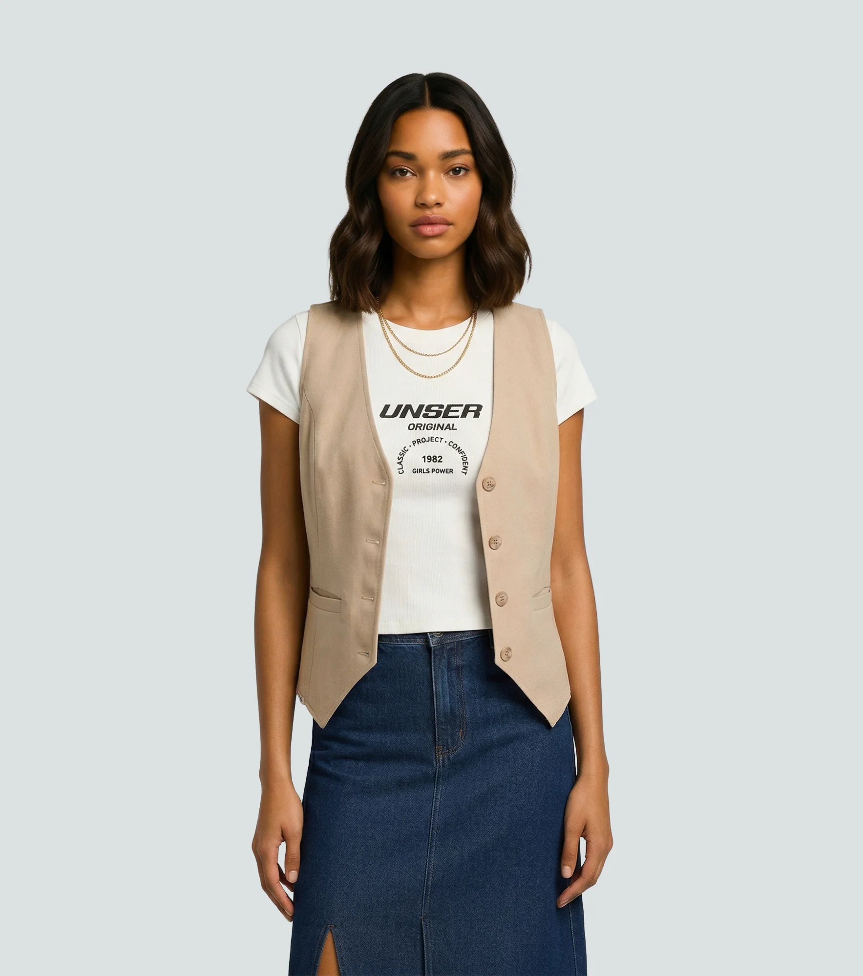 Jasmin Chaleco Unicolor Con Herraje Y Bolsillos UnserKQ