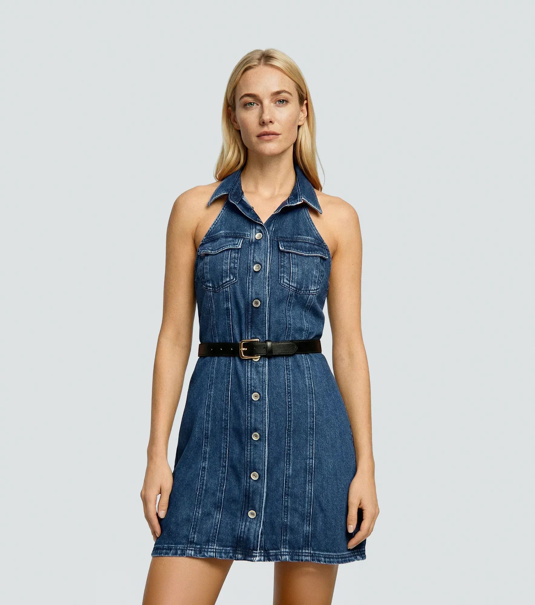 Vestido Para Mujer En Indigo Cuello Halter Con Proceso Derek 835304 AZ