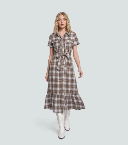 Vestido Para Mujer Manga Corta De Cuadros Connie DerekCF