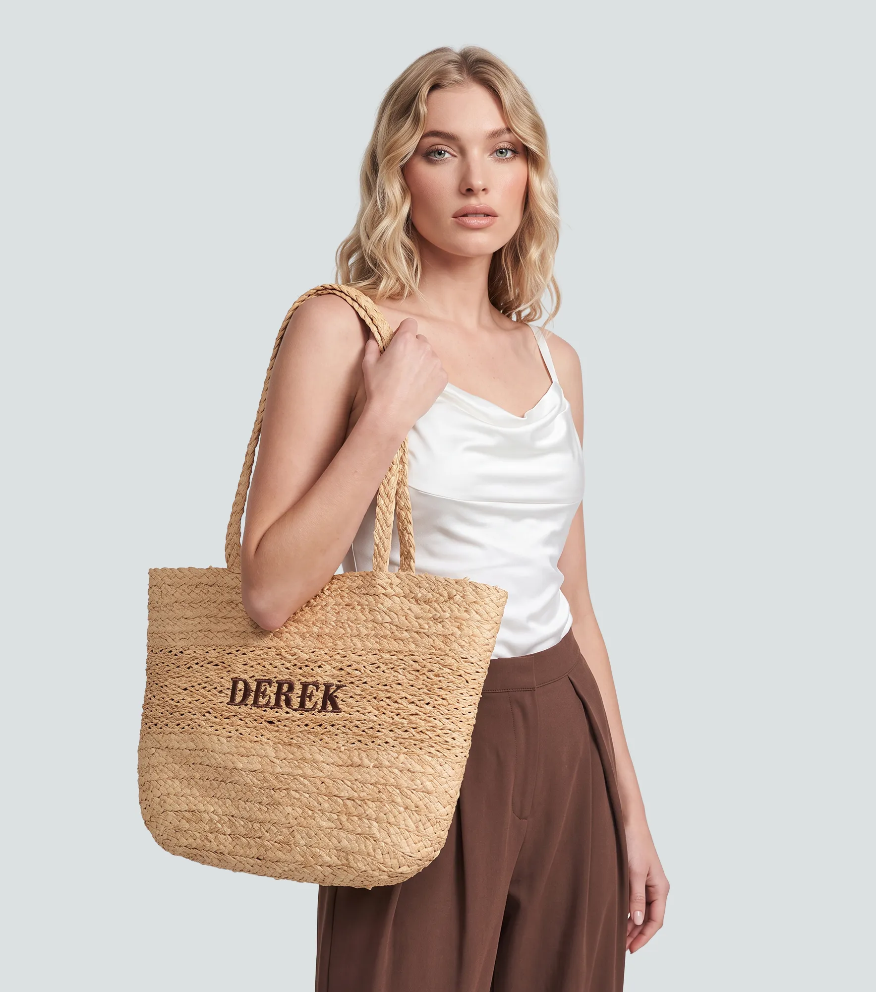 Bolso En Fibra Natural Trenzada Unicolor Derek 838274 AR