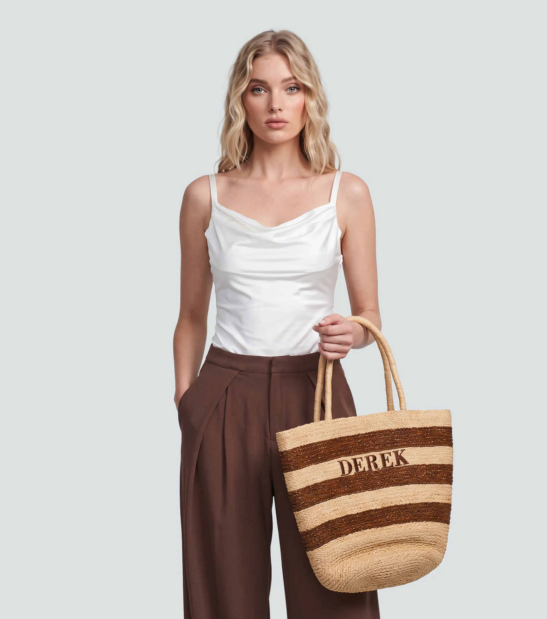 Bolso Playero A Rayas Con Asas Tejidas Derek 838277 AR