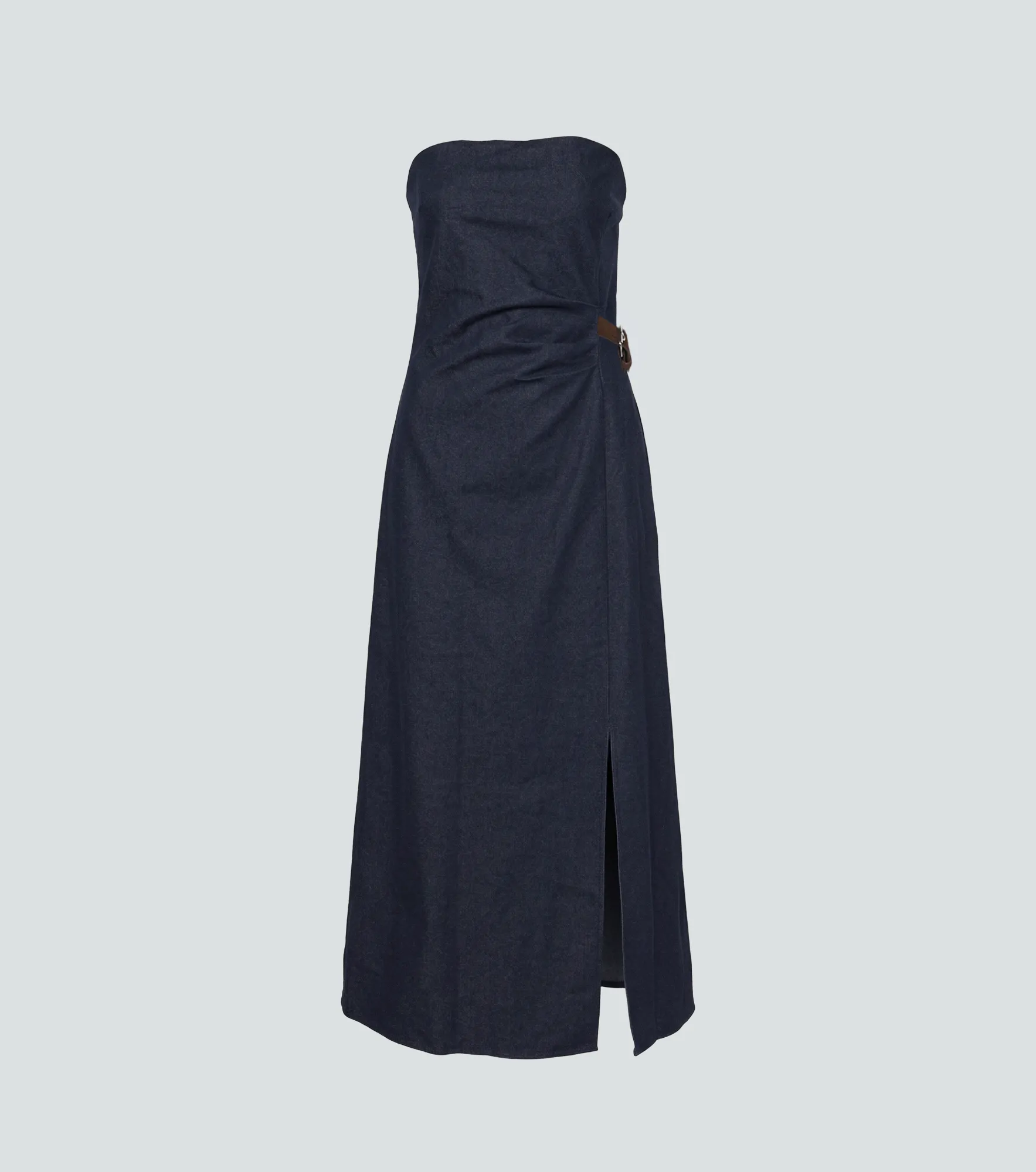 Vestido Largo De Denim Con Breteles Ajustados Y Abertura Lateral Unicolor Derek 838282 AZ