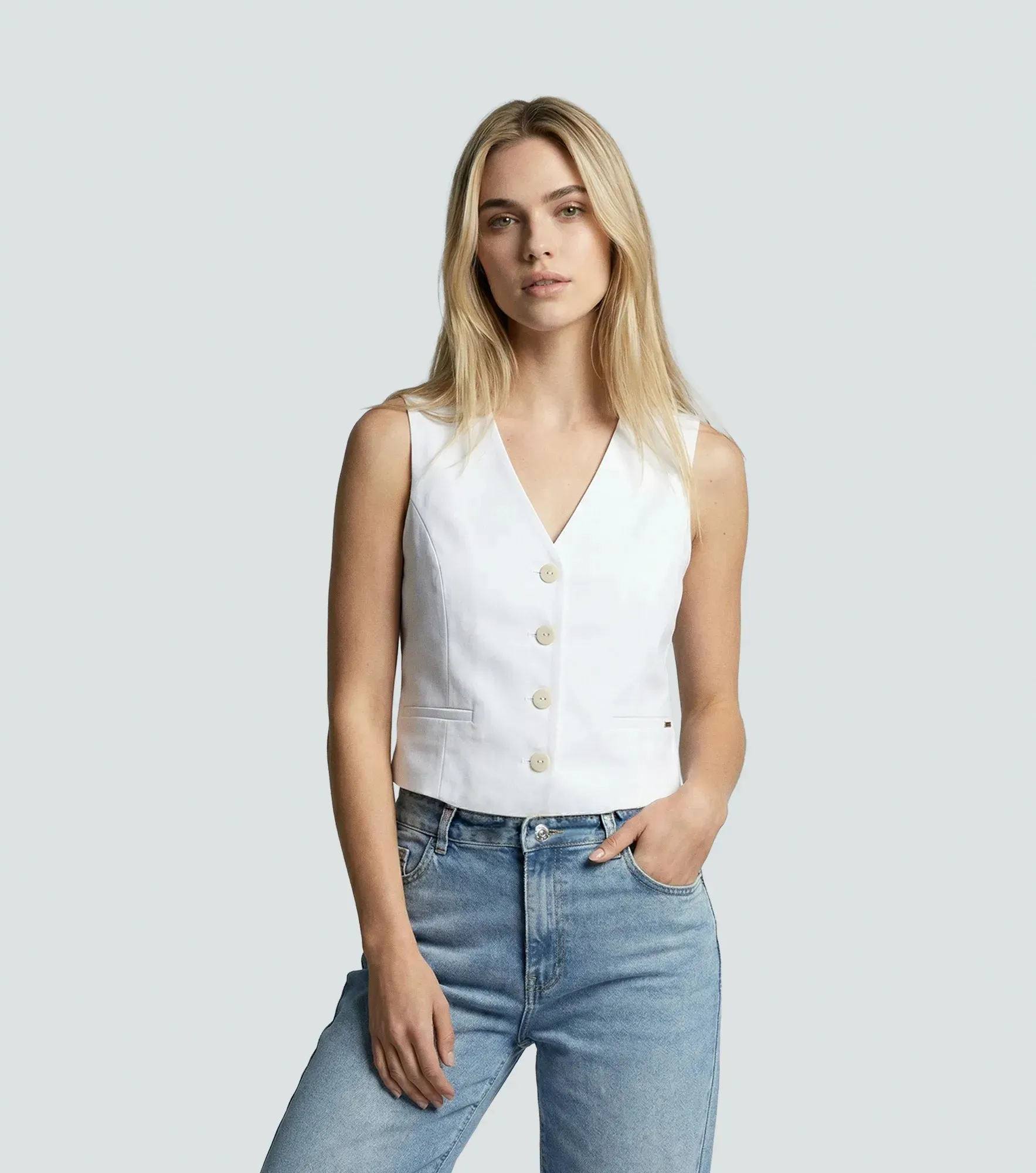 Chaleco Para Mujer En Lino Unicolor Ariana DerekBL