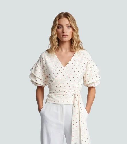 Blusa Para Mujer Con Puntos Lurex Escote Cruzado Manga Con Volumen DerekAR