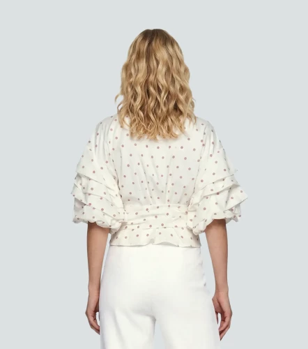Blusa Para Mujer Con Puntos Lurex Escote Cruzado Manga Con Volumen DerekAR