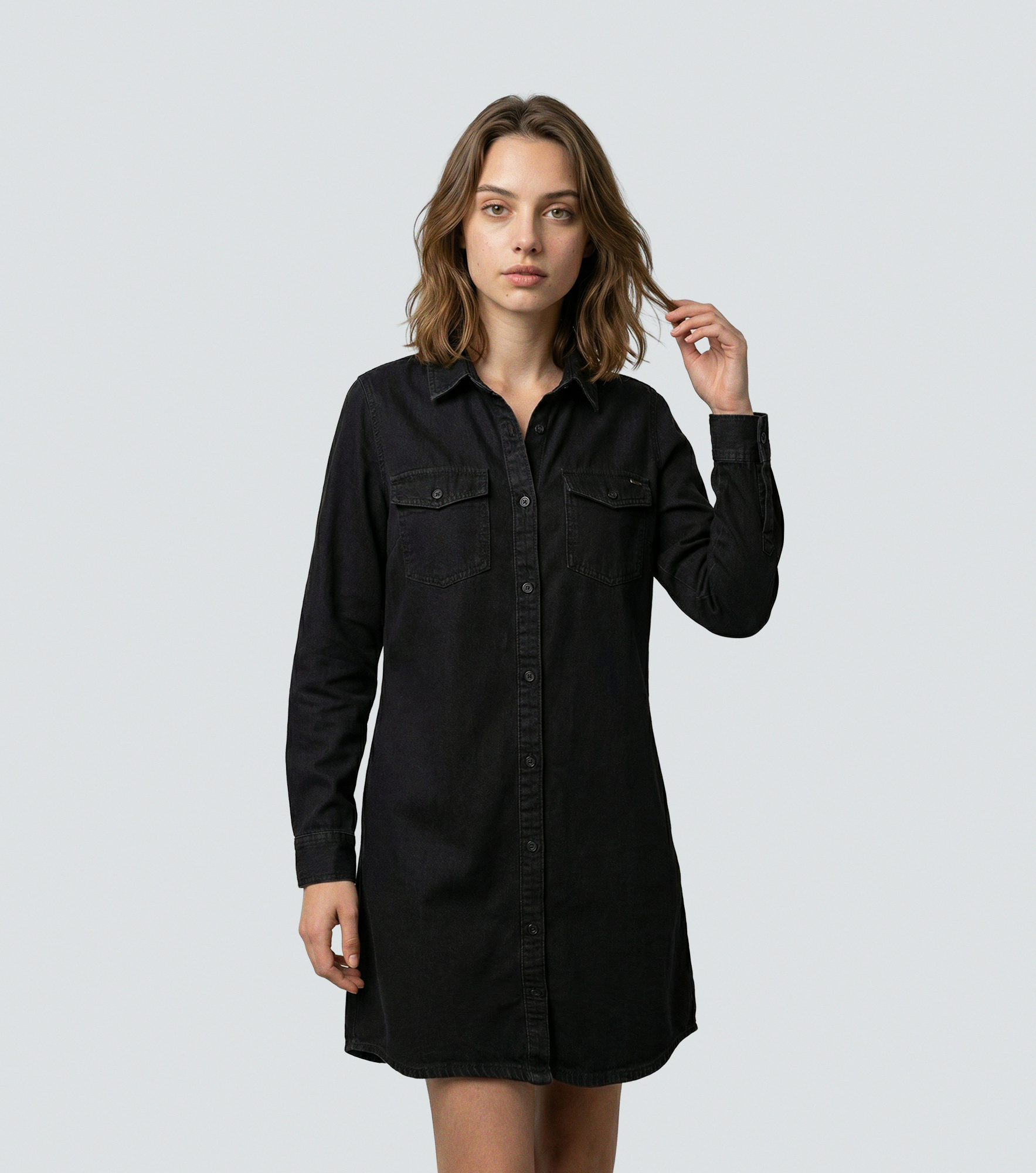 Jessy Vestido Manga Larga Unicolor Con Bolsillos En Delantero UnserNG