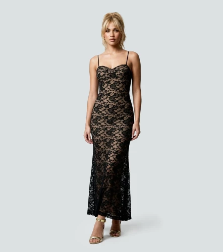 Vestido Largo Ajustado En Blonda DerekNG