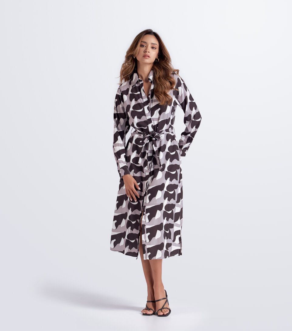 Vestido Para Mujer Camisero Estampado Manga Larga Natalia Derek 833739 NG